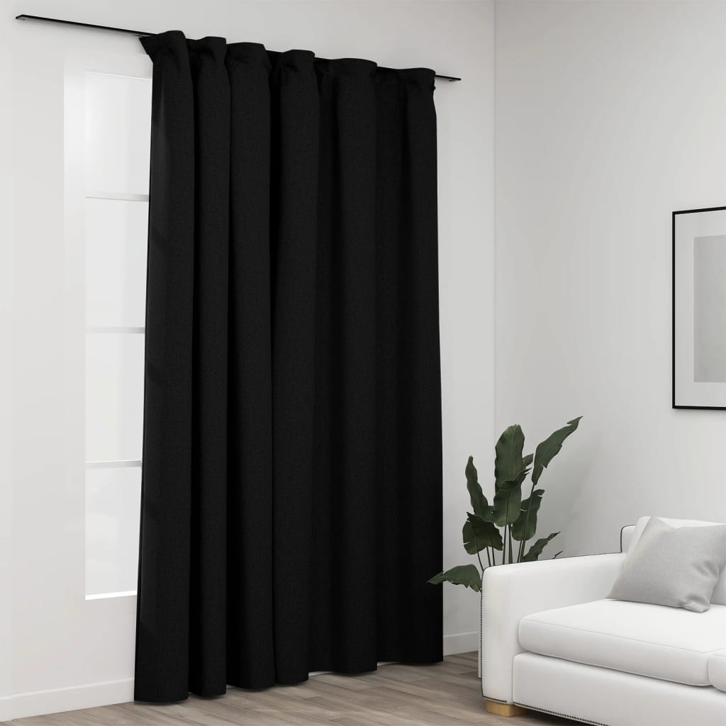 Blackout curtain with hooks linen look anthracite 290x245 cm