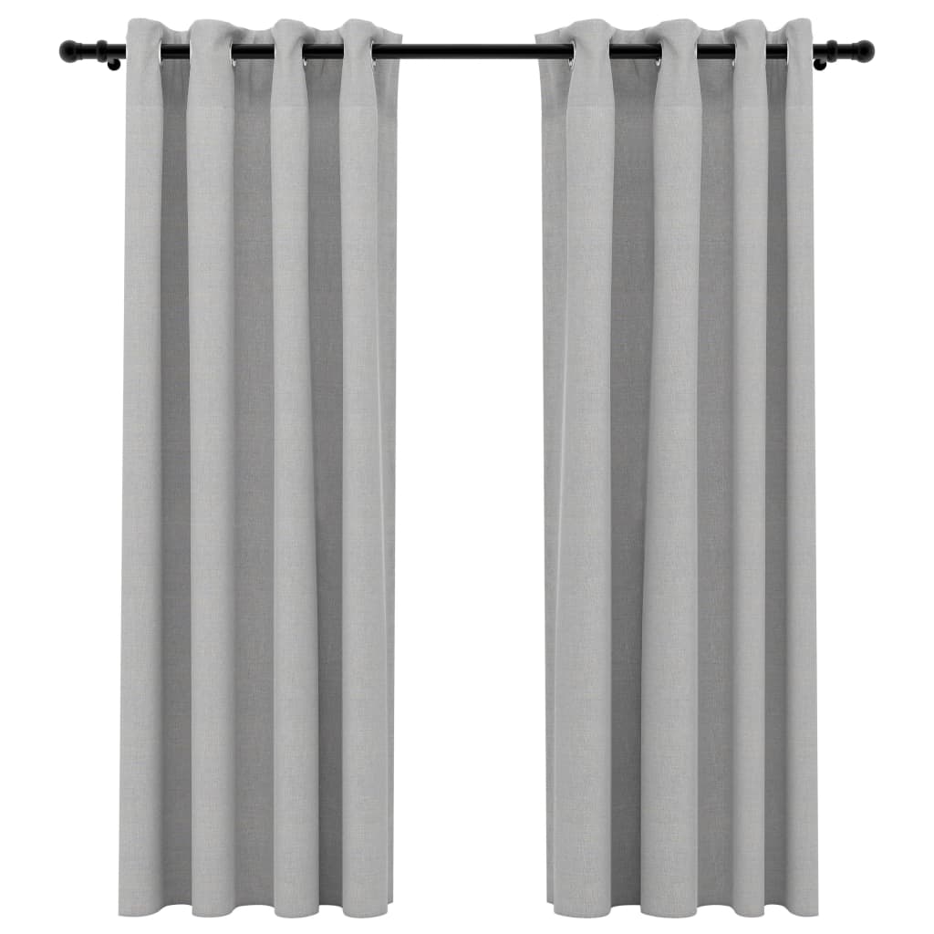 Blackout curtains eyelets linen look 2 pieces gray 140x175 cm