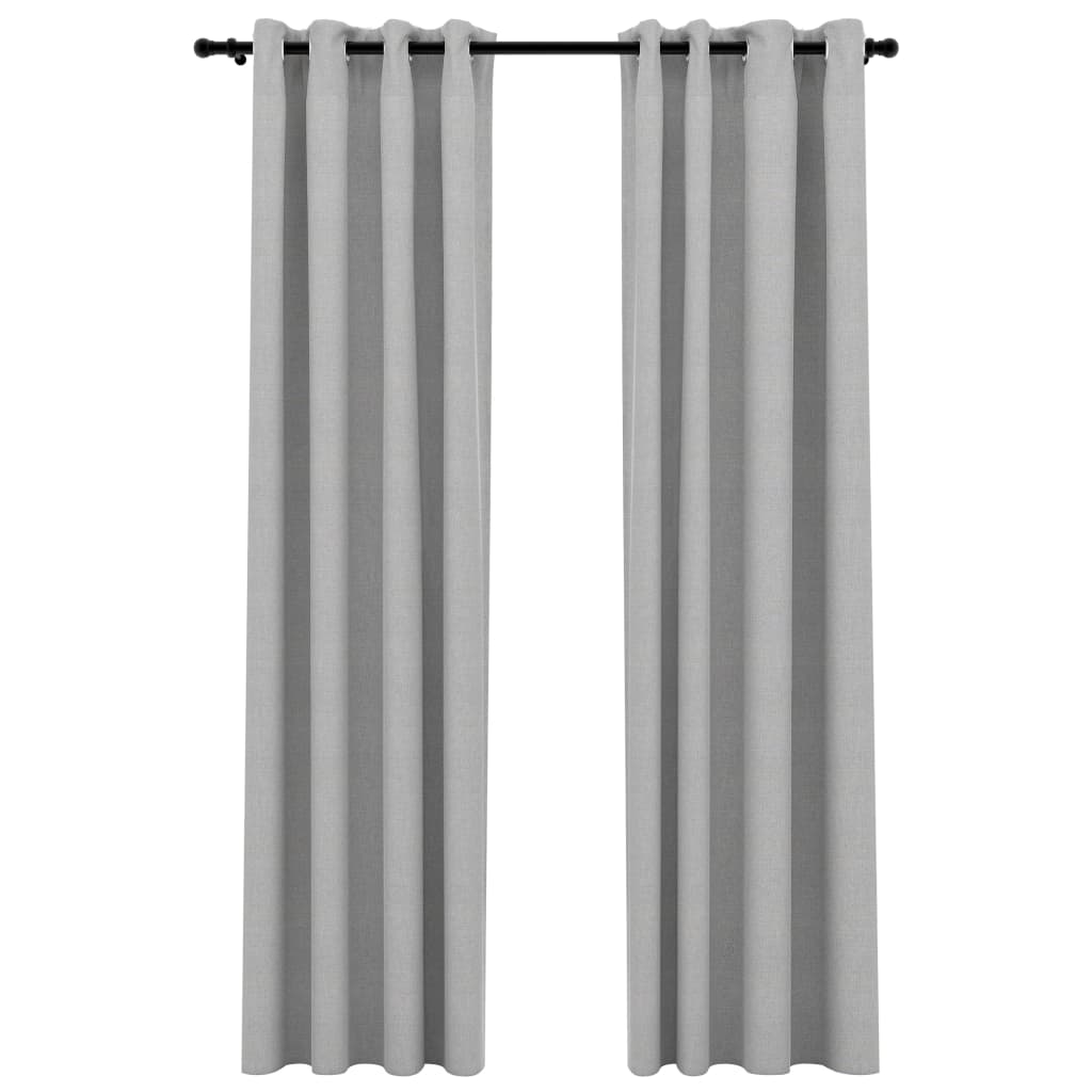 Blackout curtains eyelets linen look 2 pieces gray 140x245 cm