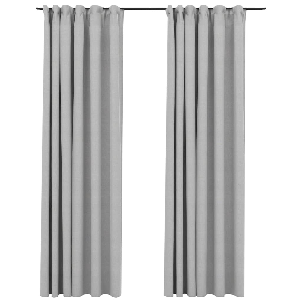 Blackout curtains hooks linen look 2 pieces gray 140x245 cm