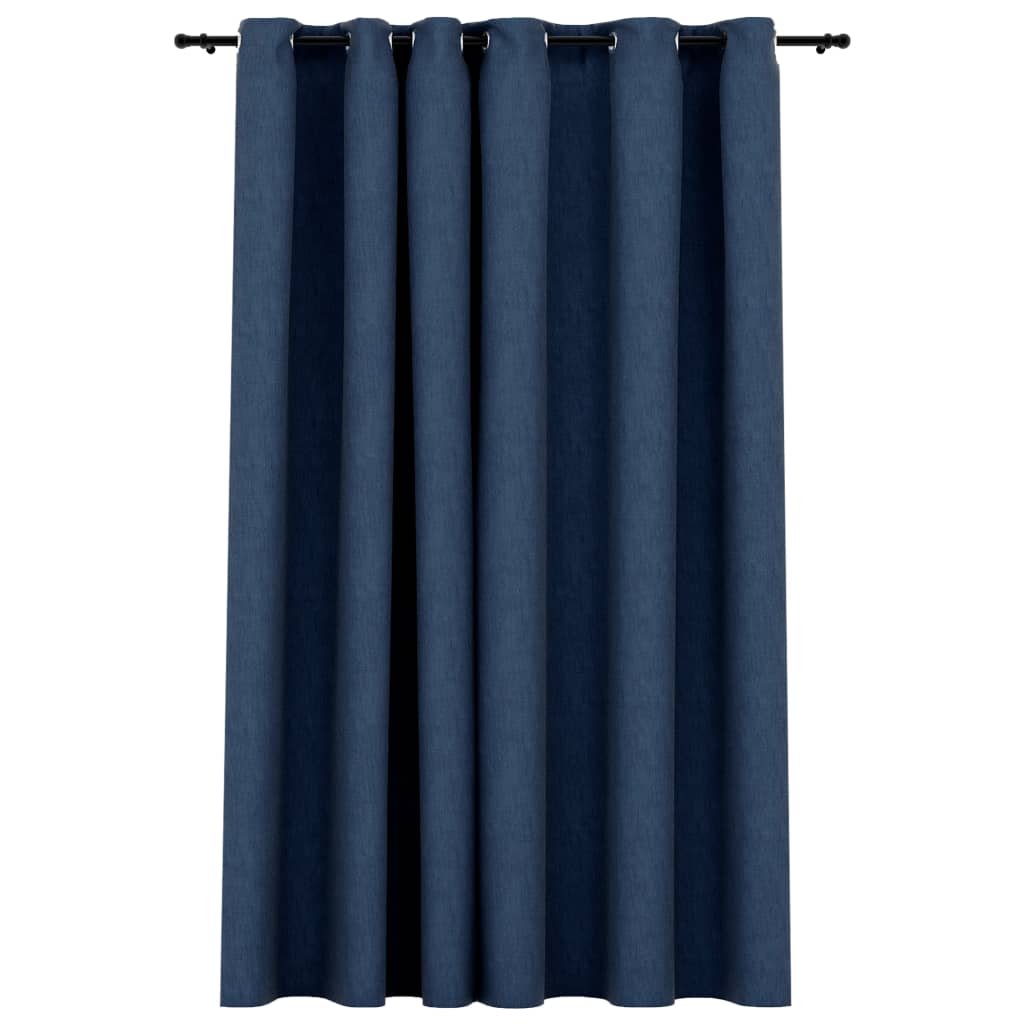 Blackout curtain with eyelets linen look blue 290x245 cm
