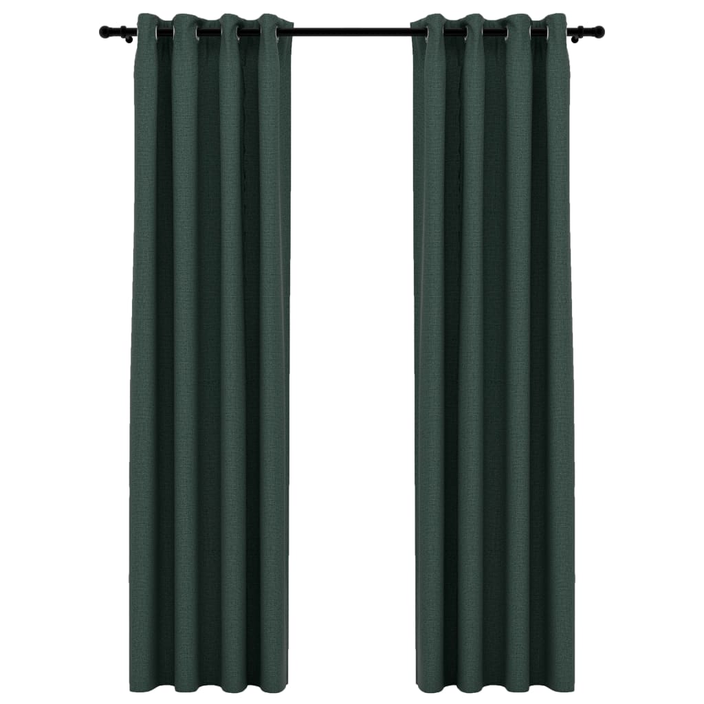 Blackout curtains with eyelets linen look 2 pieces. Green 140x245 cm