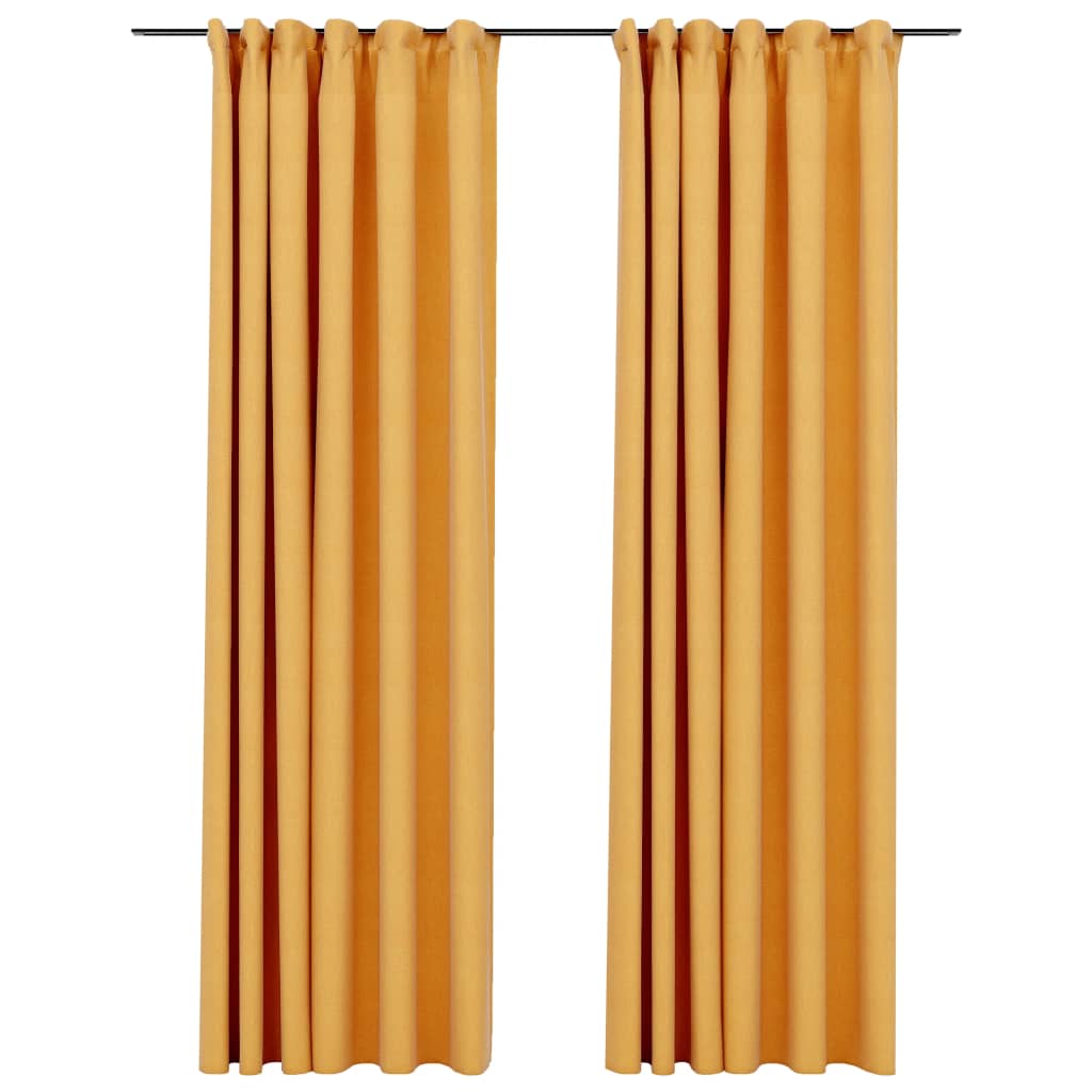 Blackout curtains hooks linen look 2 pieces yellow 140x225 cm