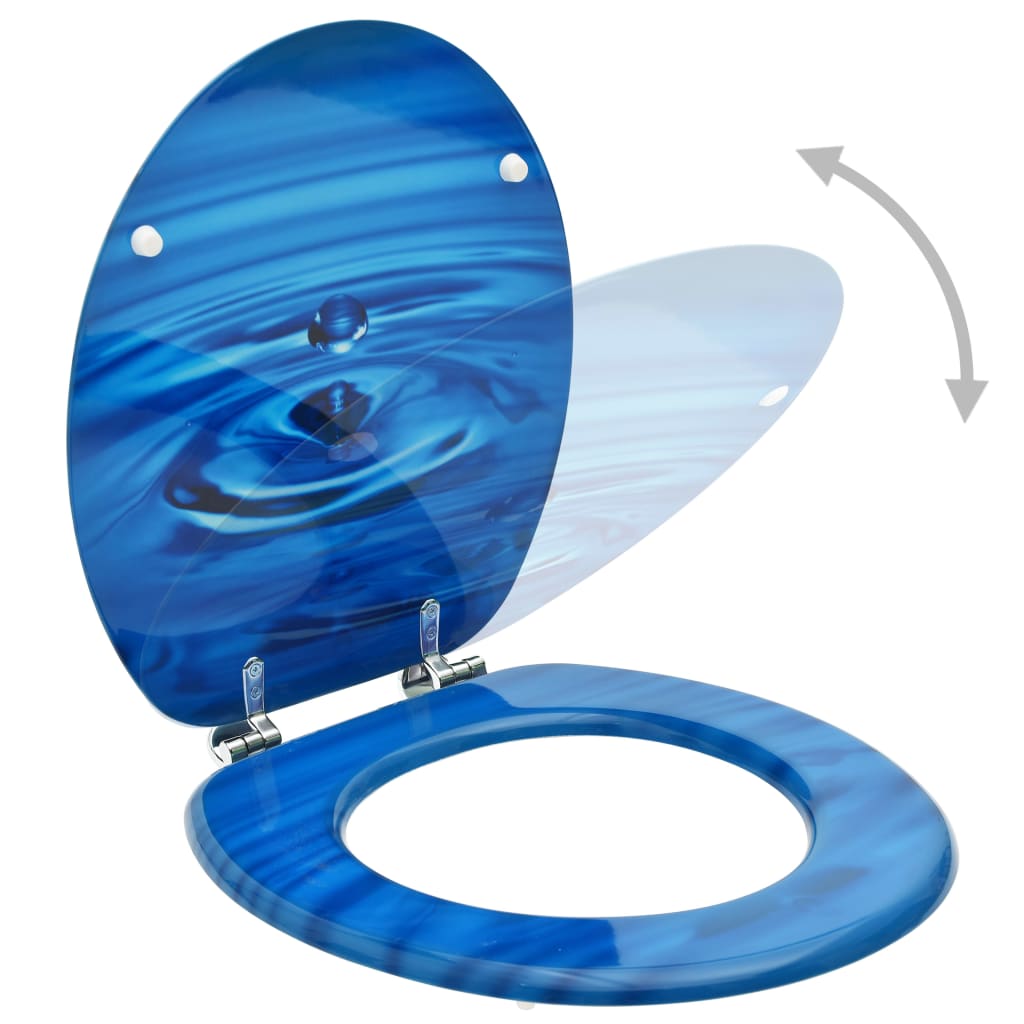 Toilet seat with lid MDF blue water drop design