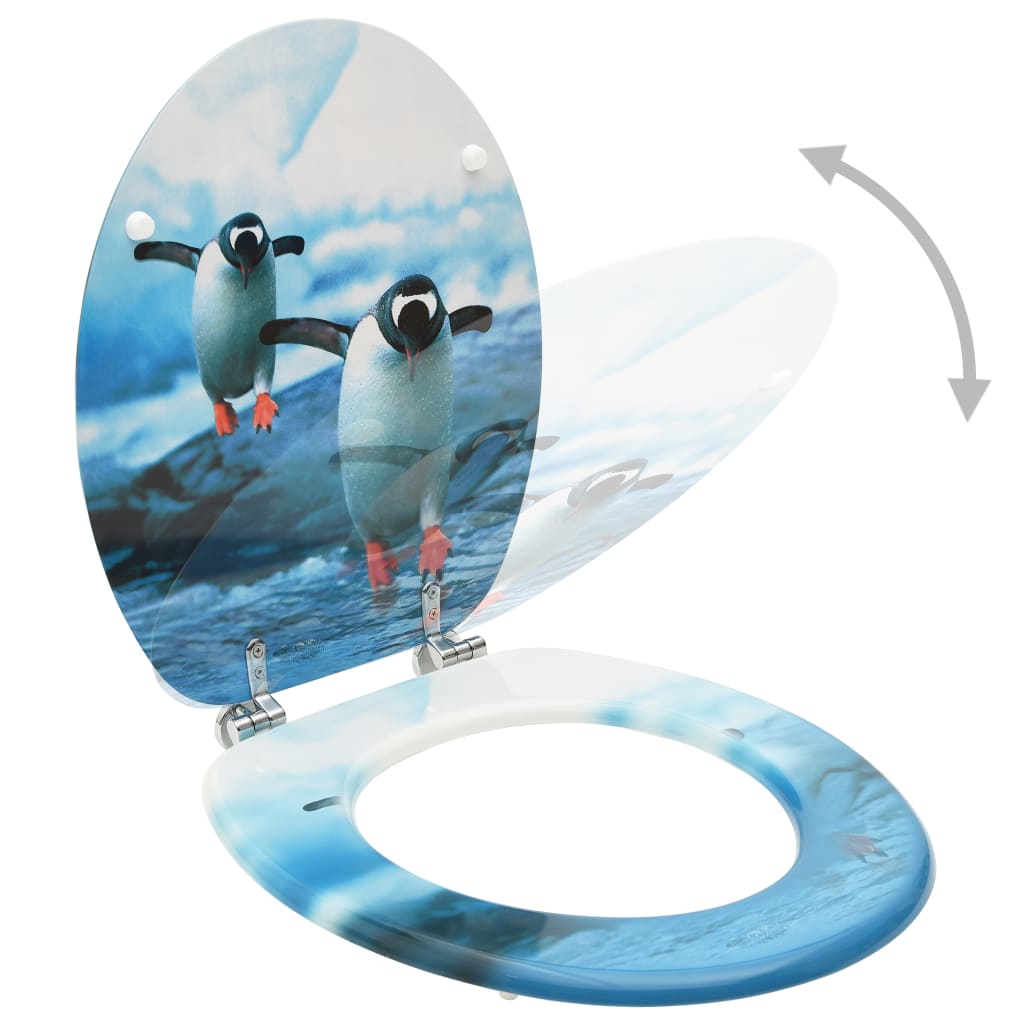Toilet seat with lid MDF penguin design