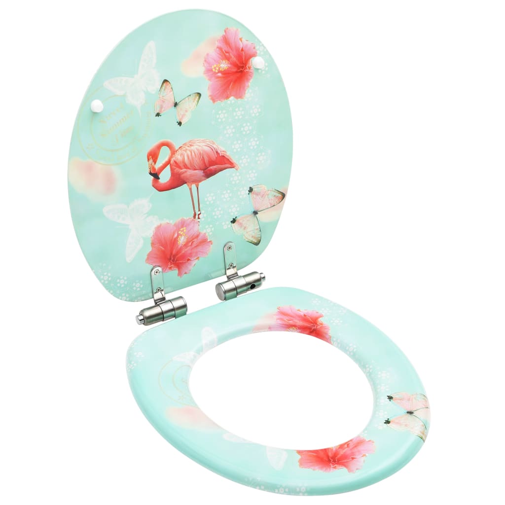 Toilet seat with soft close lid MDF Flamingo design