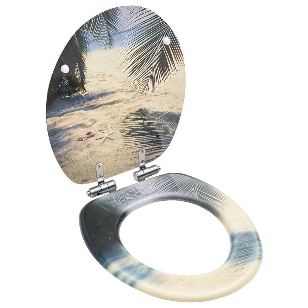 Toilet seat with soft close lid MDF beach design