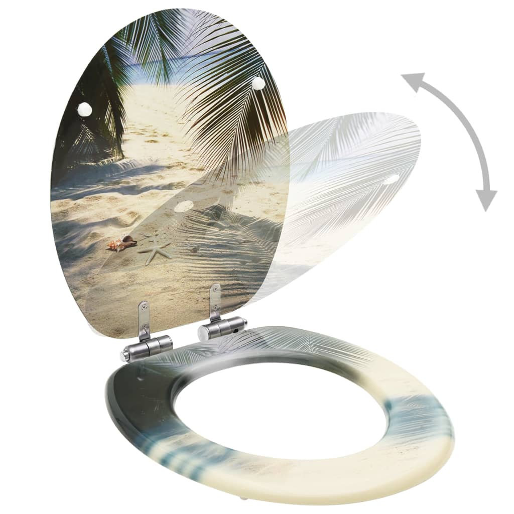 Toilet seat with soft close lid MDF beach design