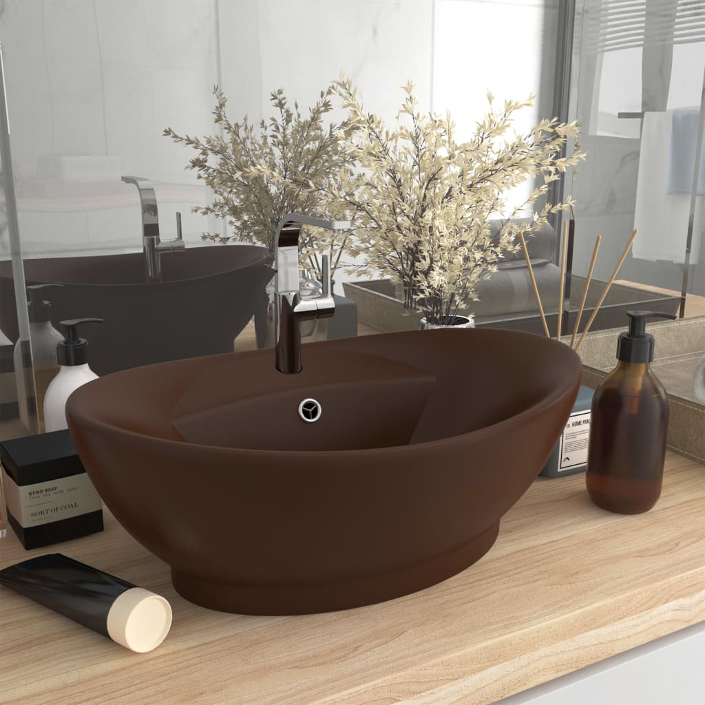 Sink overflow oval matt dark brown 58.5x39cm ceramic