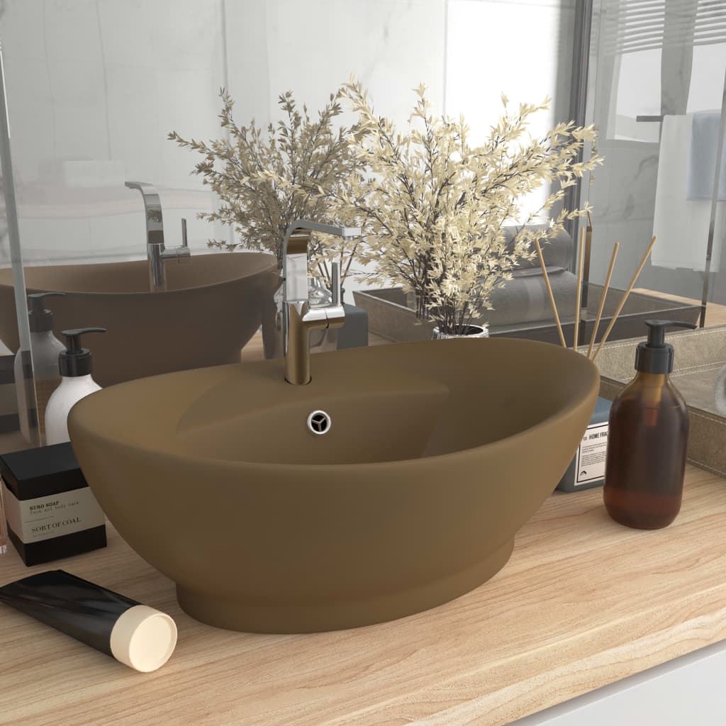 Luxury sink overflow oval matt cream 58.5x39cm ceramic