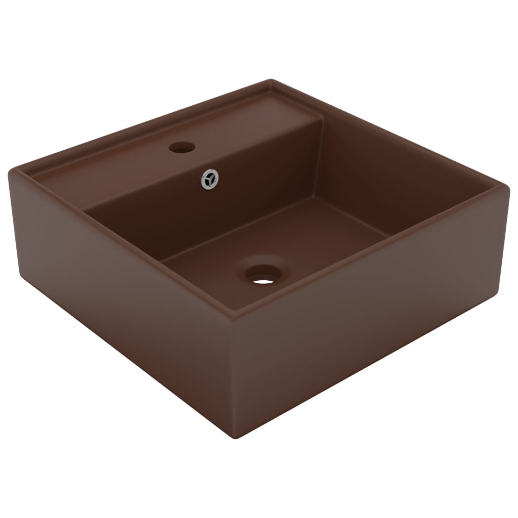 Luxury washbasin overflow square matt dark brown 41x41cm