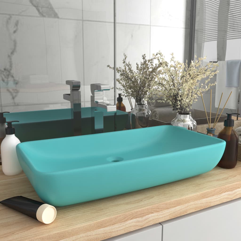 Luxury Rectangular Washbasin Matt Light Green 71x38 cm Ceramic