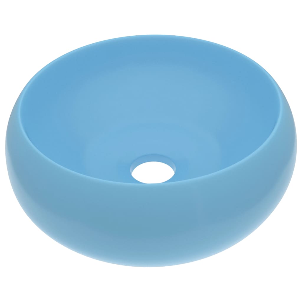 Luxurious round washbasin matt light blue 40x15 cm ceramic