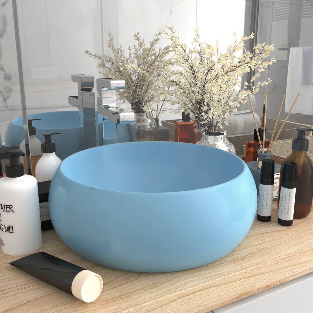 Luxurious round washbasin matt light blue 40x15 cm ceramic