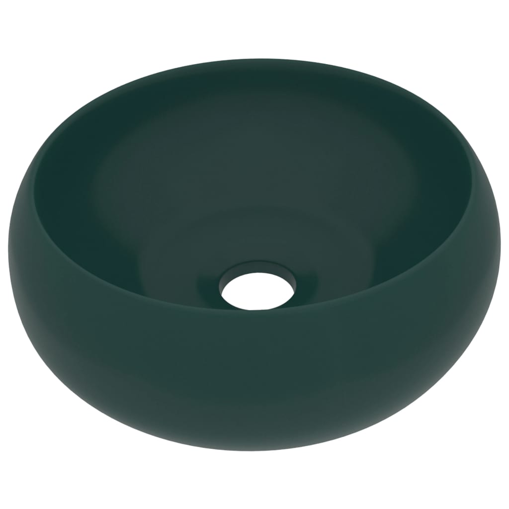 Luxurious round washbasin matt dark green 40x15 cm ceramic