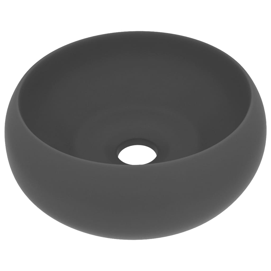 Luxurious round washbasin matt dark gray 40x15 cm ceramic