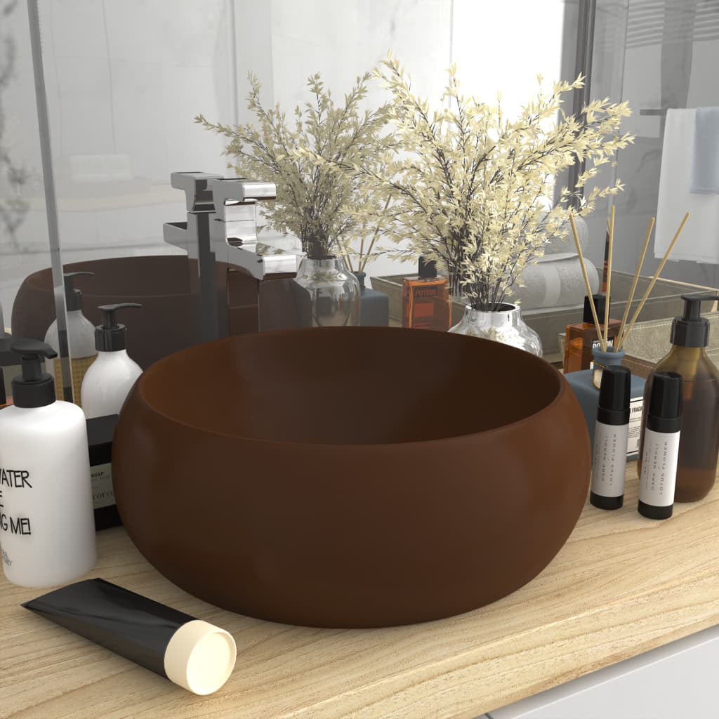 Luxurious round washbasin matt dark brown 40x15 cm ceramic