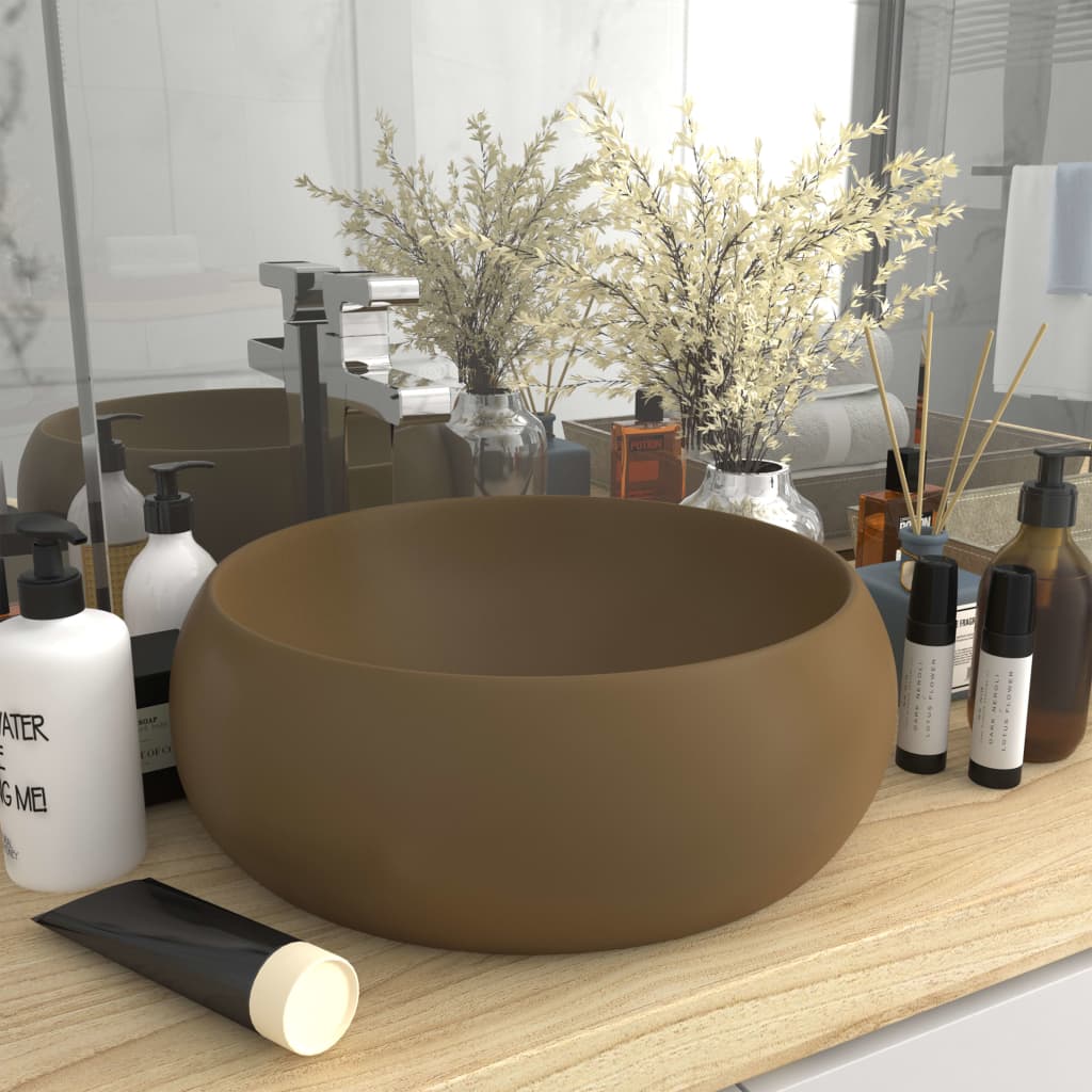 Luxurious round washbasin matt cream 40x15 cm ceramic