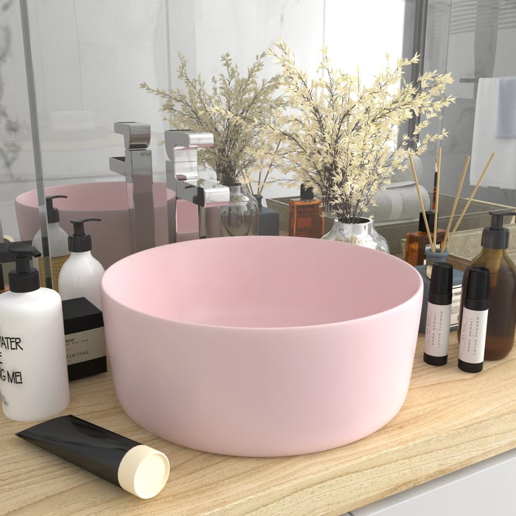 Luxurious round washbasin matt pink 40x15 cm ceramic