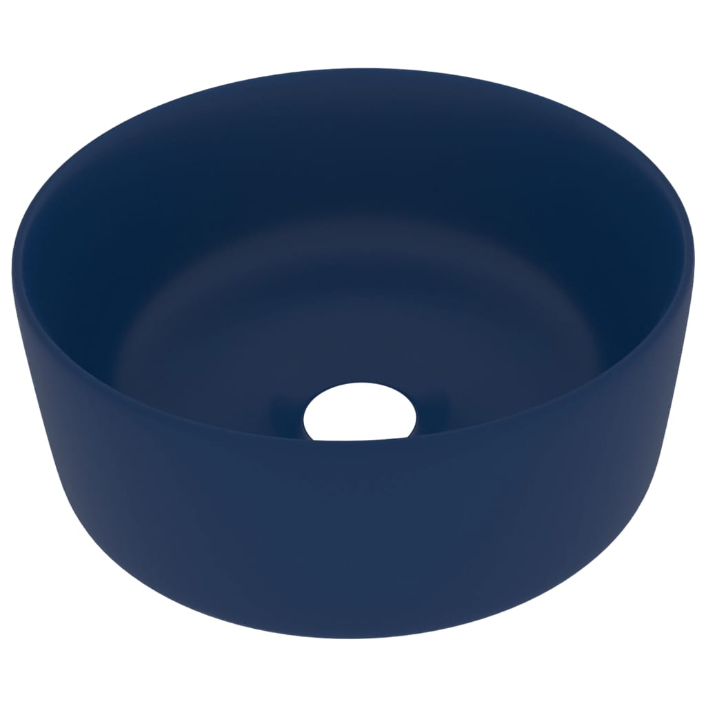 Luxurious round washbasin matt dark blue 40x15 cm ceramic