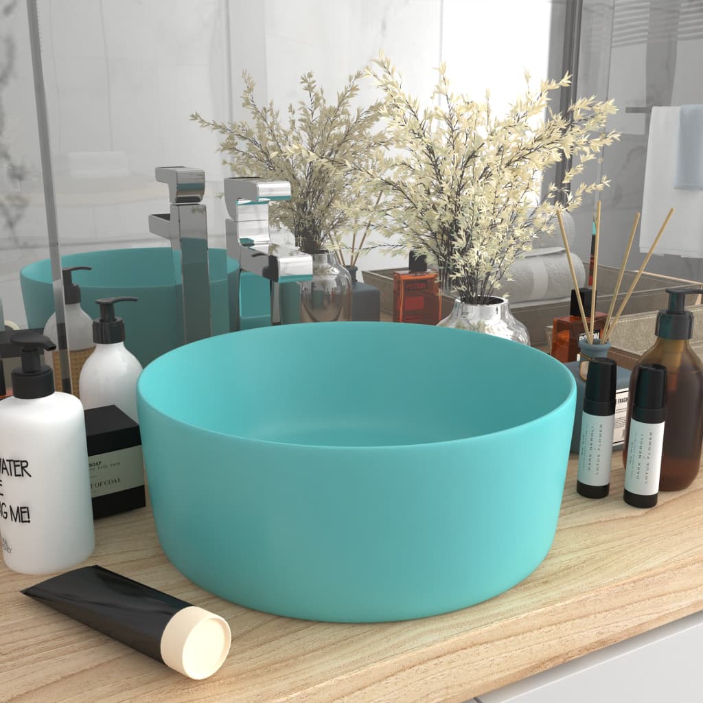 Luxurious round washbasin matt light green 40x15 cm ceramic