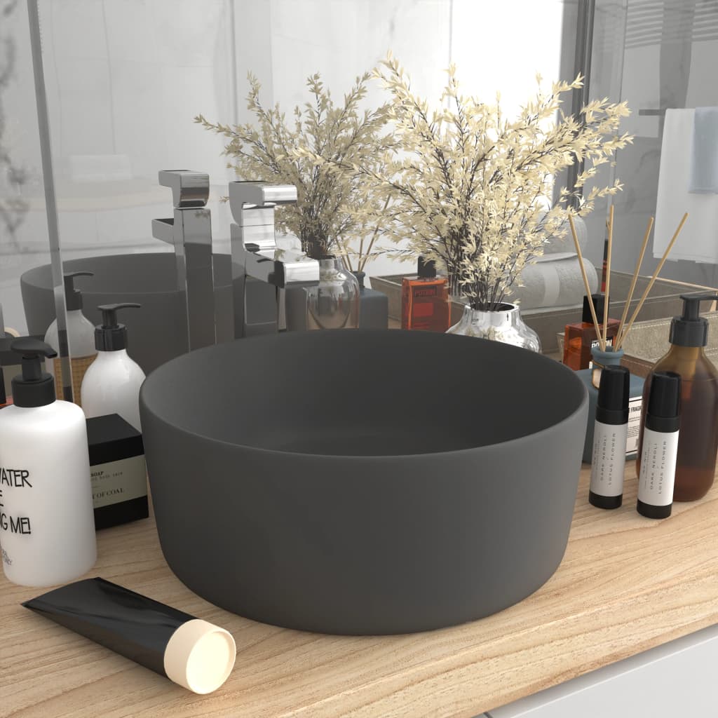 Luxurious round washbasin matt dark gray 40x15 cm ceramic