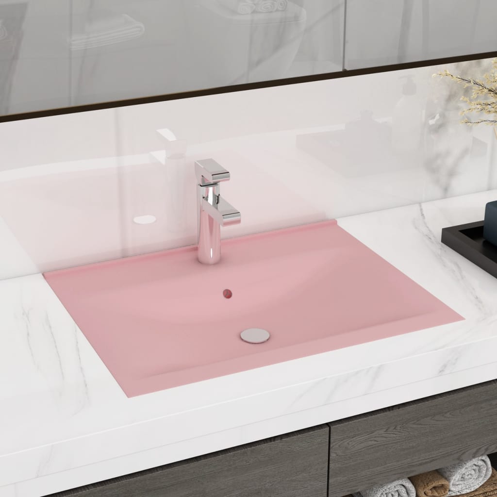 Luxury washbasin with tap hole matt pink 60x46 cm ceramic