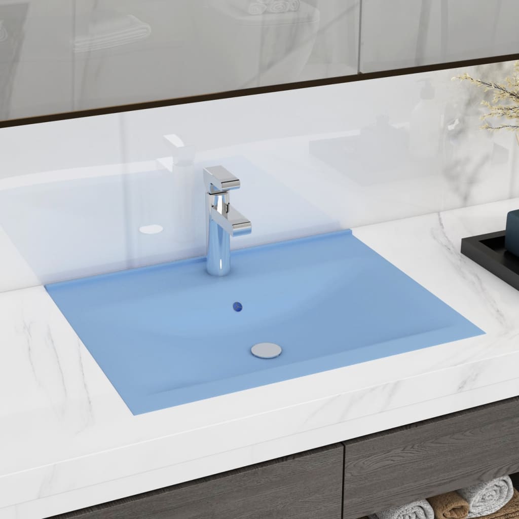 Luxury washbasin with tap hole matt light blue 60x46 cm ceramic