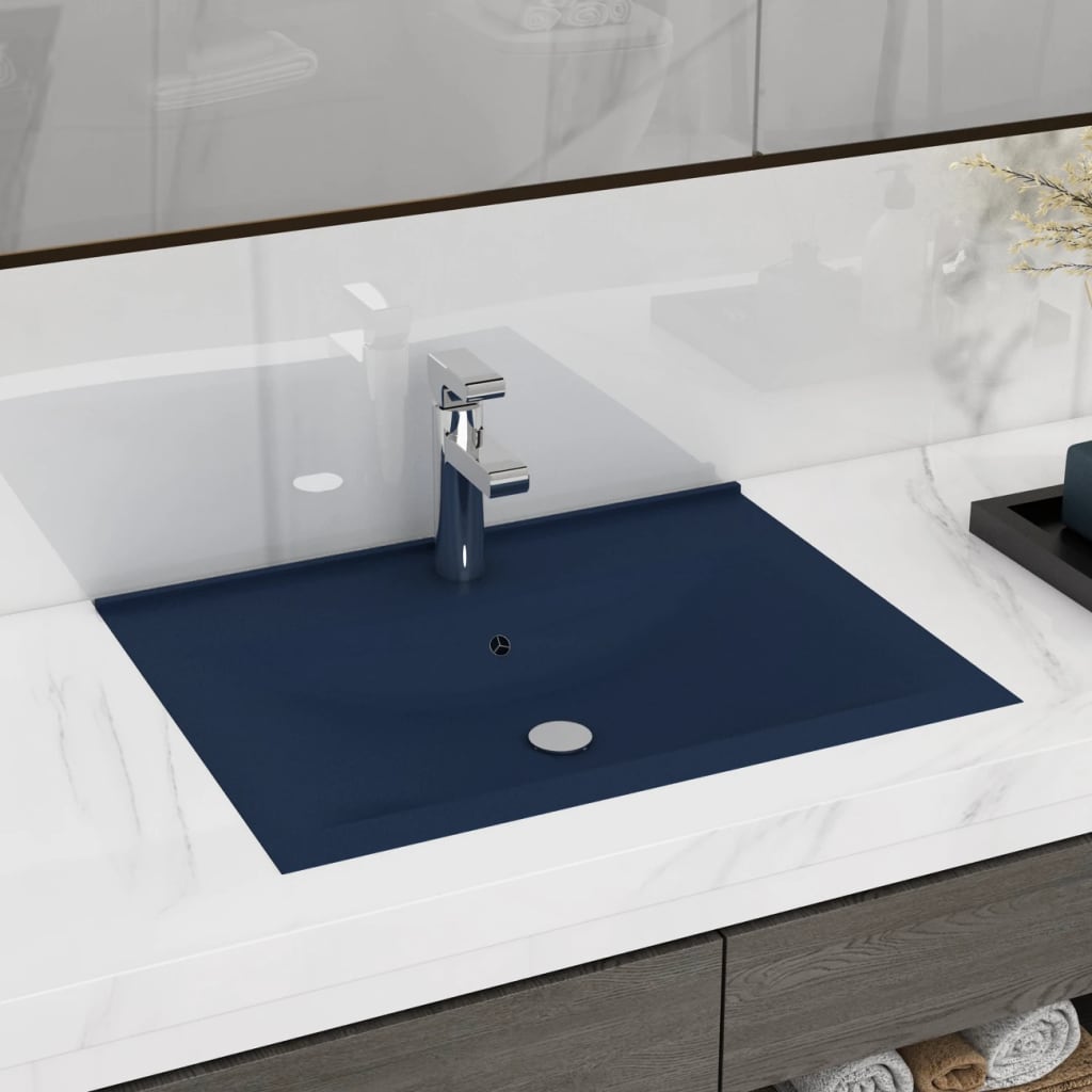 Luxury washbasin with tap hole matt dark blue 60x46 cm ceramic