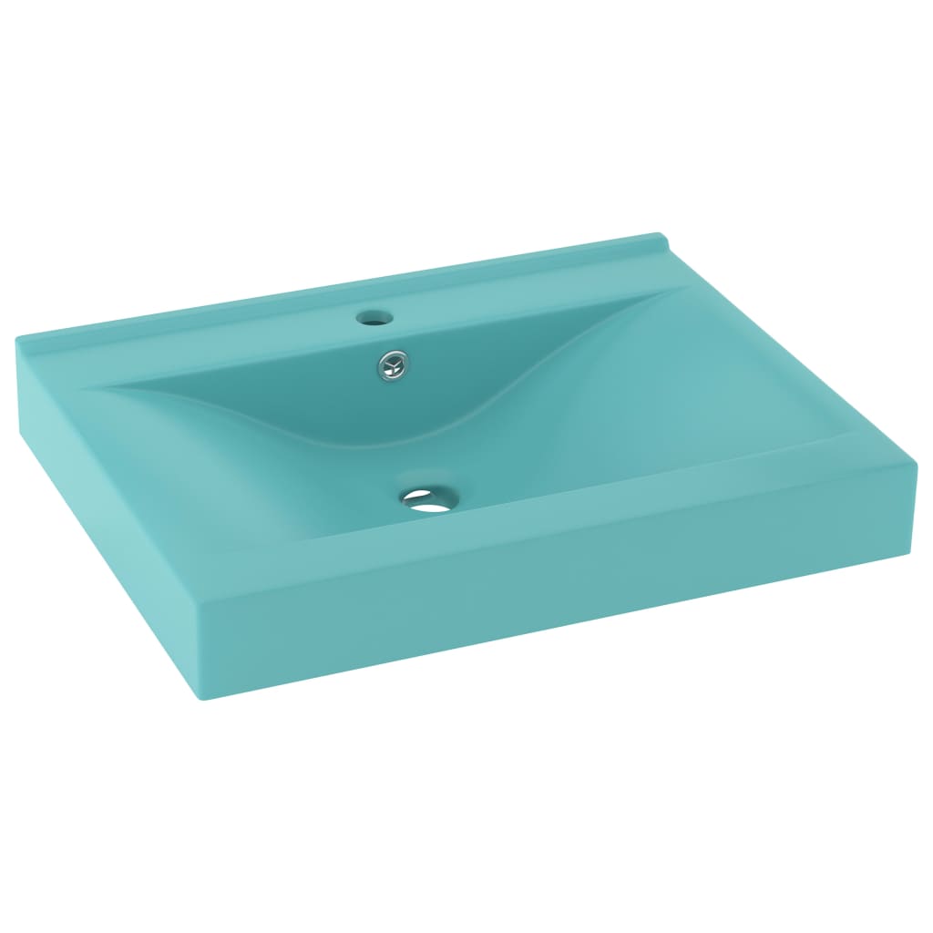 Luxury washbasin with tap hole matt light green 60x46 cm ceramic