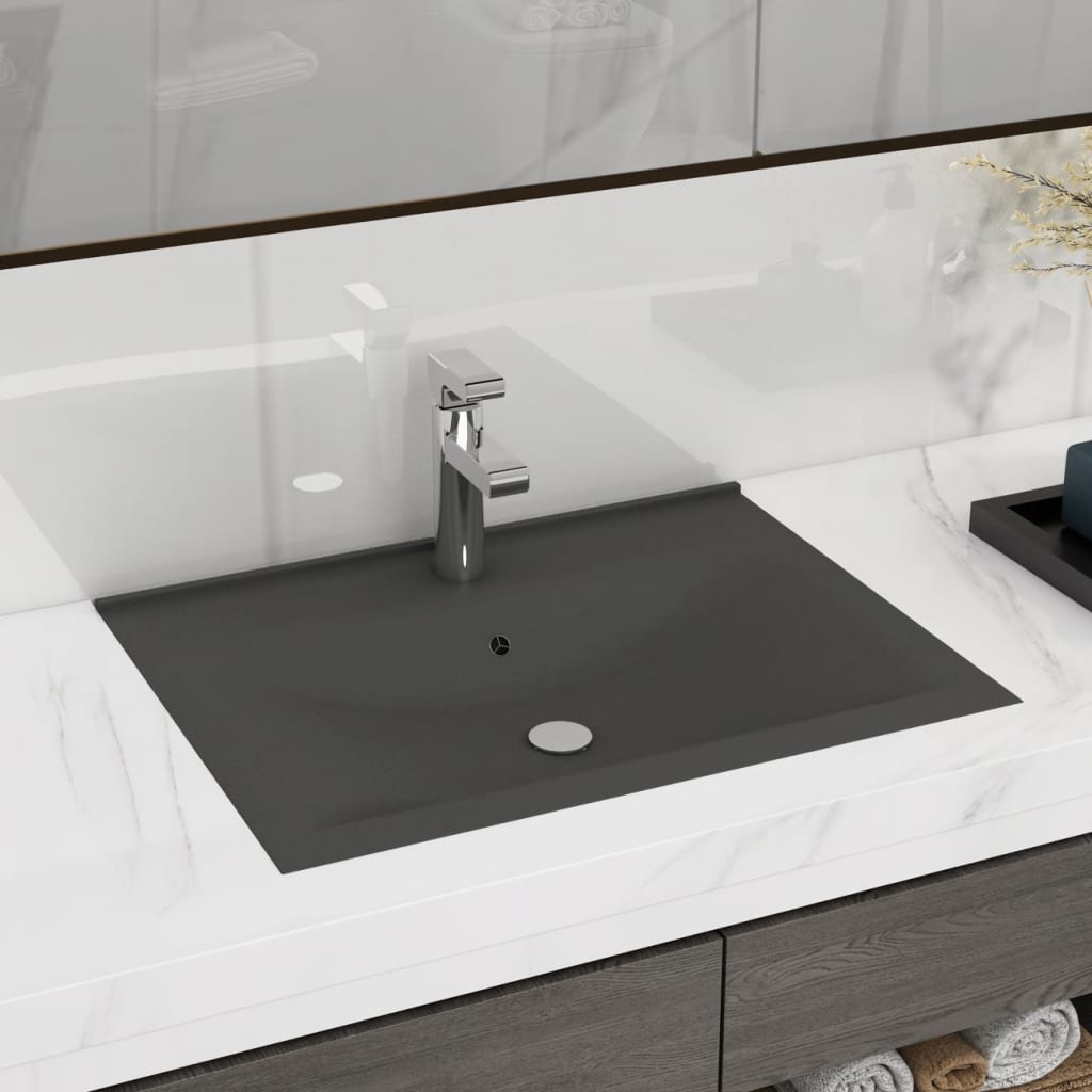 Luxury washbasin with tap hole matt dark gray 60x46 cm ceramic