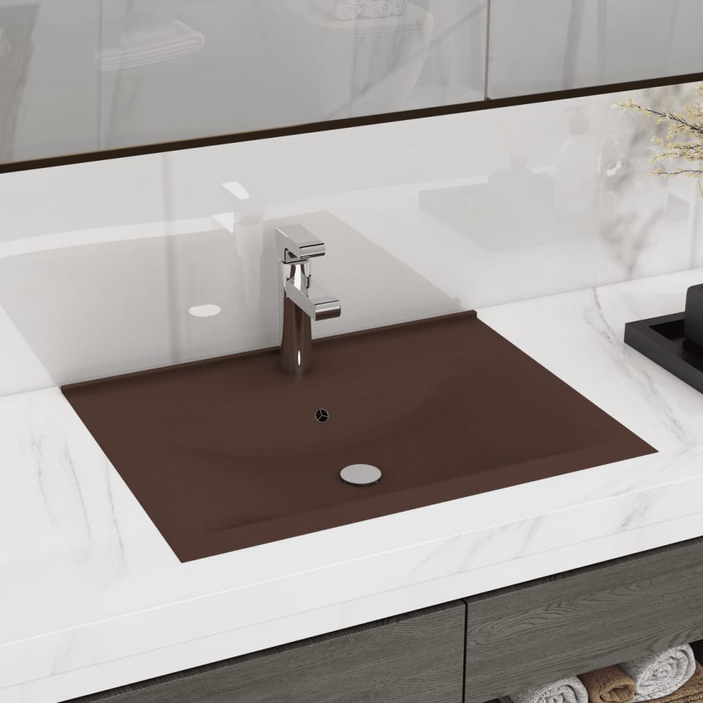 Luxury washbasin with tap hole matt dark brown 60x46cm ceramic