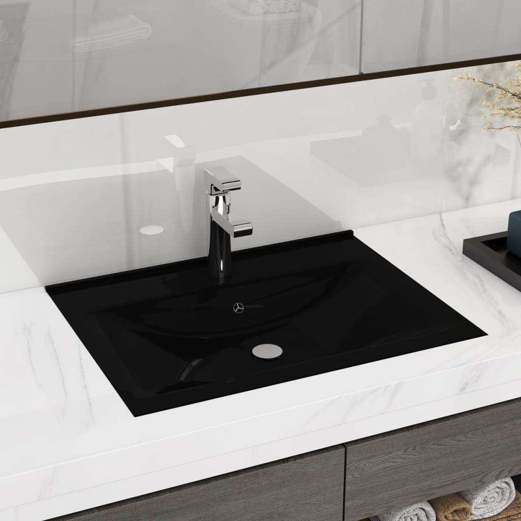 Luxury washbasin with tap hole matt black 60x46 cm ceramic