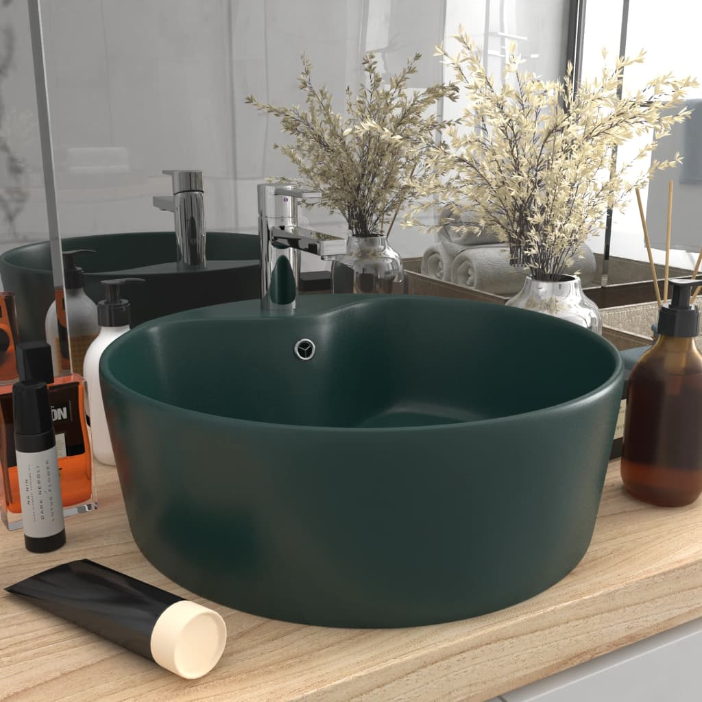 Luxury washbasin with overflow matt dark green 36x13 cm ceramic
