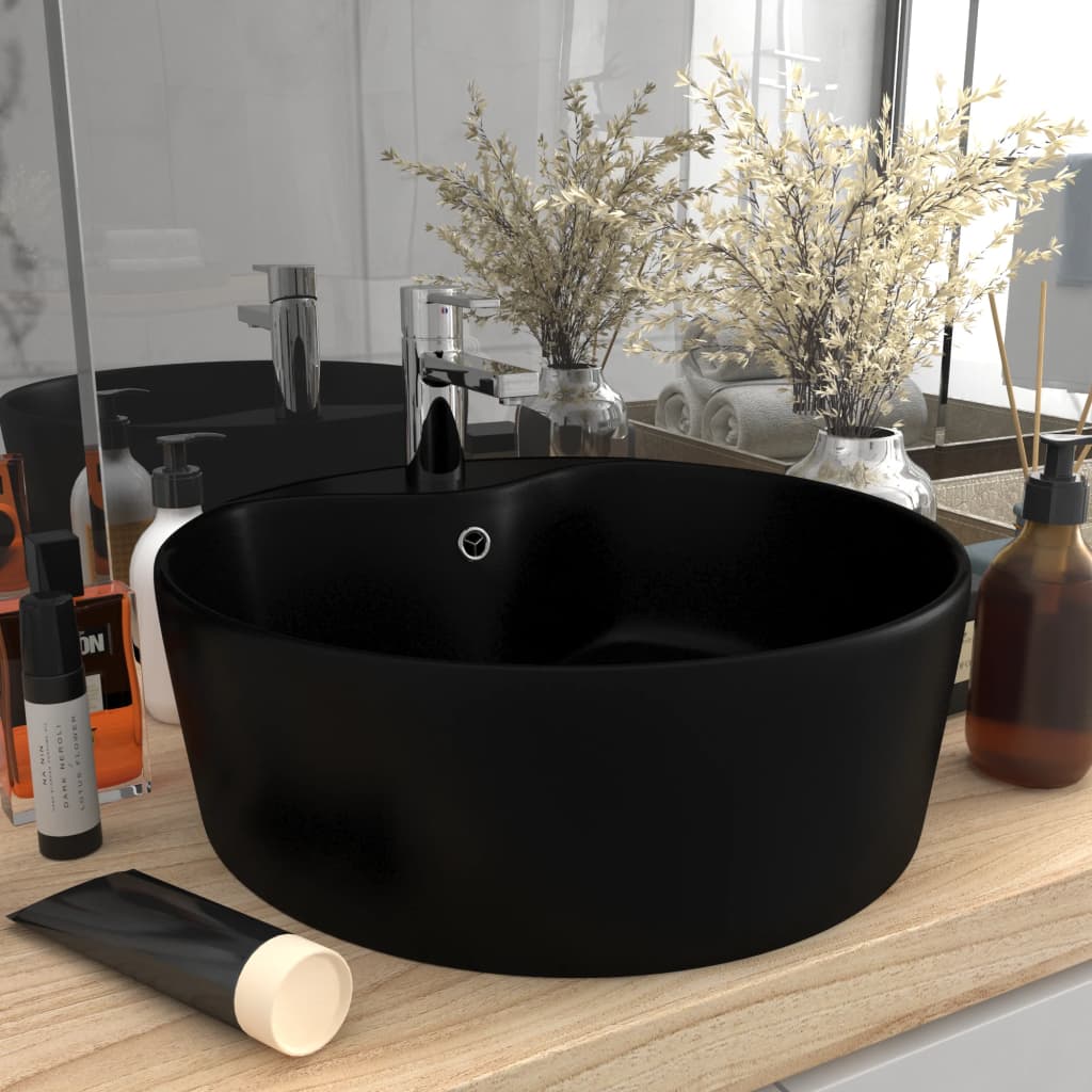 Luxury washbasin with overflow matt black 36x13 cm ceramic