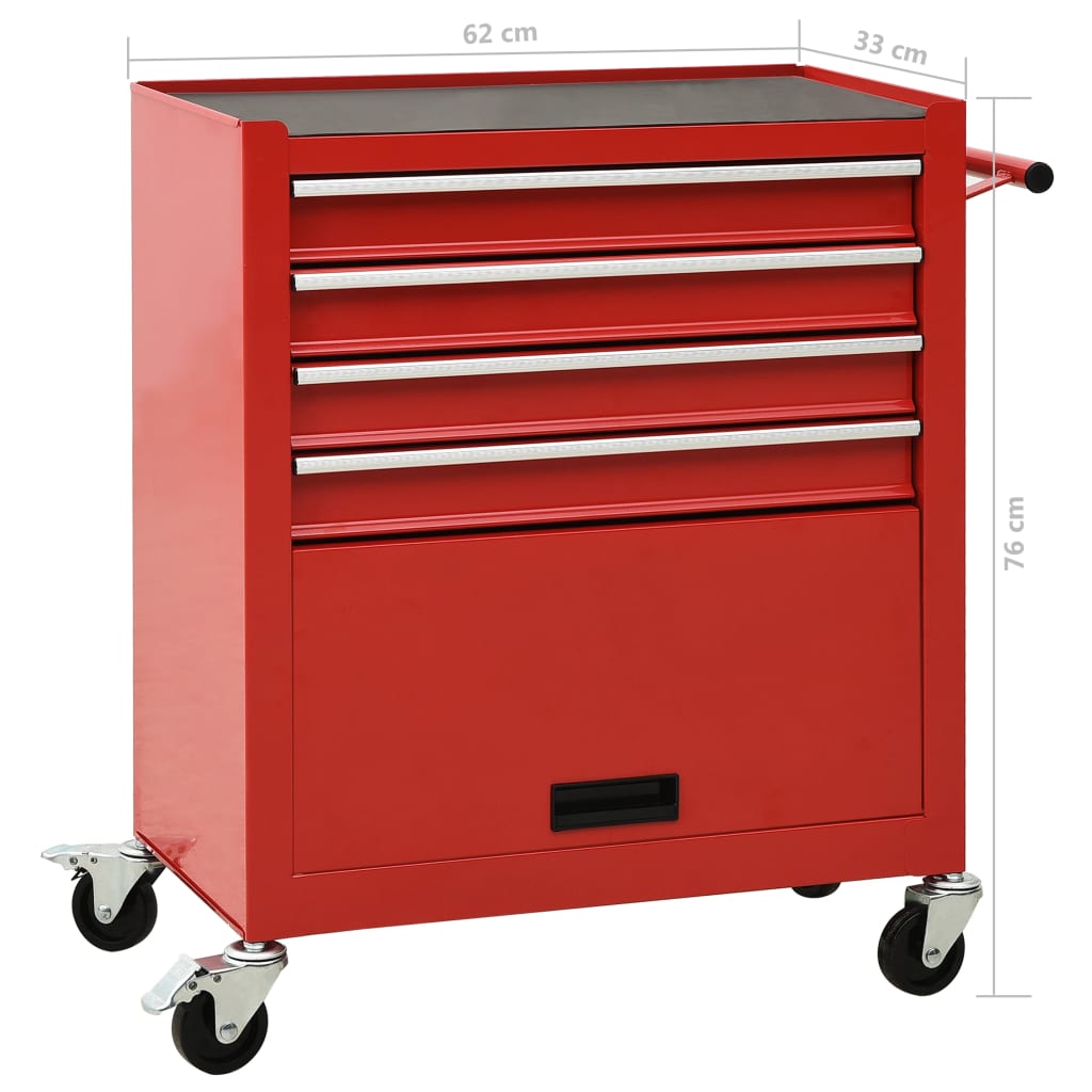 Tool trolley with 4 drawers steel red