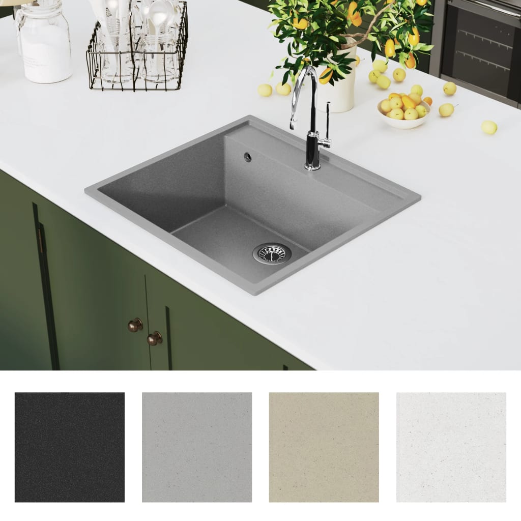 Kitchen sink with overflow gray granite