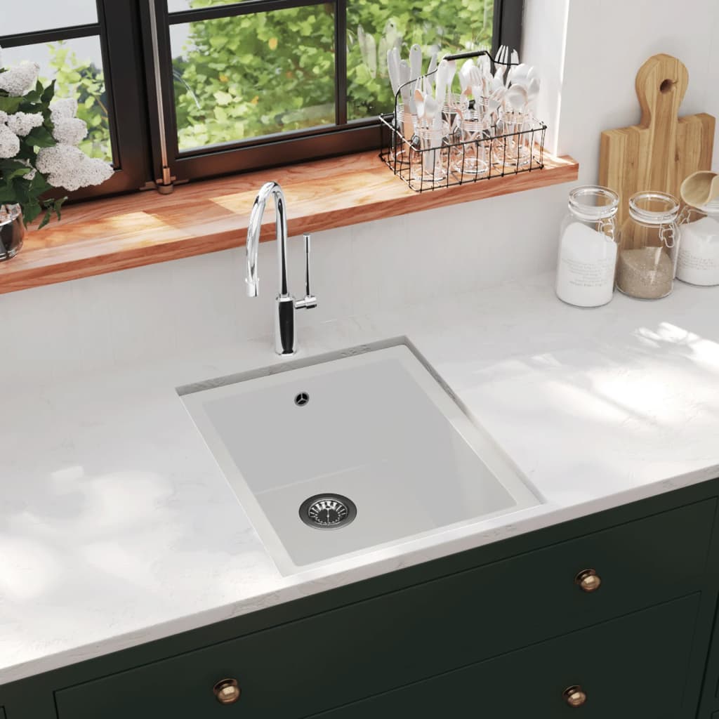 Kitchen sink with overflow white granite