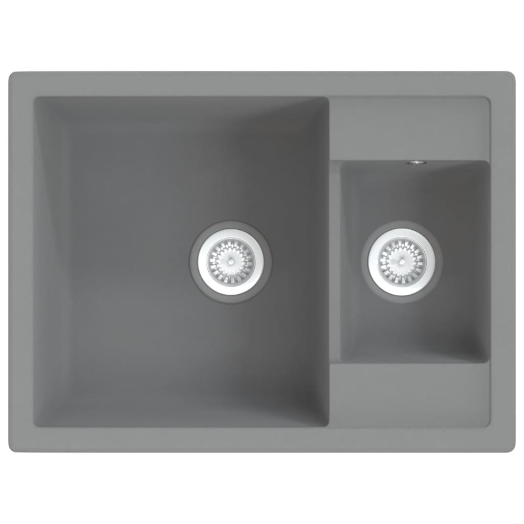 Küchenspüle mit Überlauf Doppelbecken Grau Granit