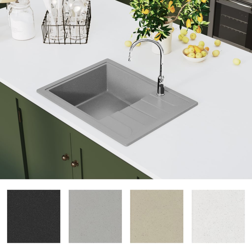 Kitchen sink with overflow oval gray granite
