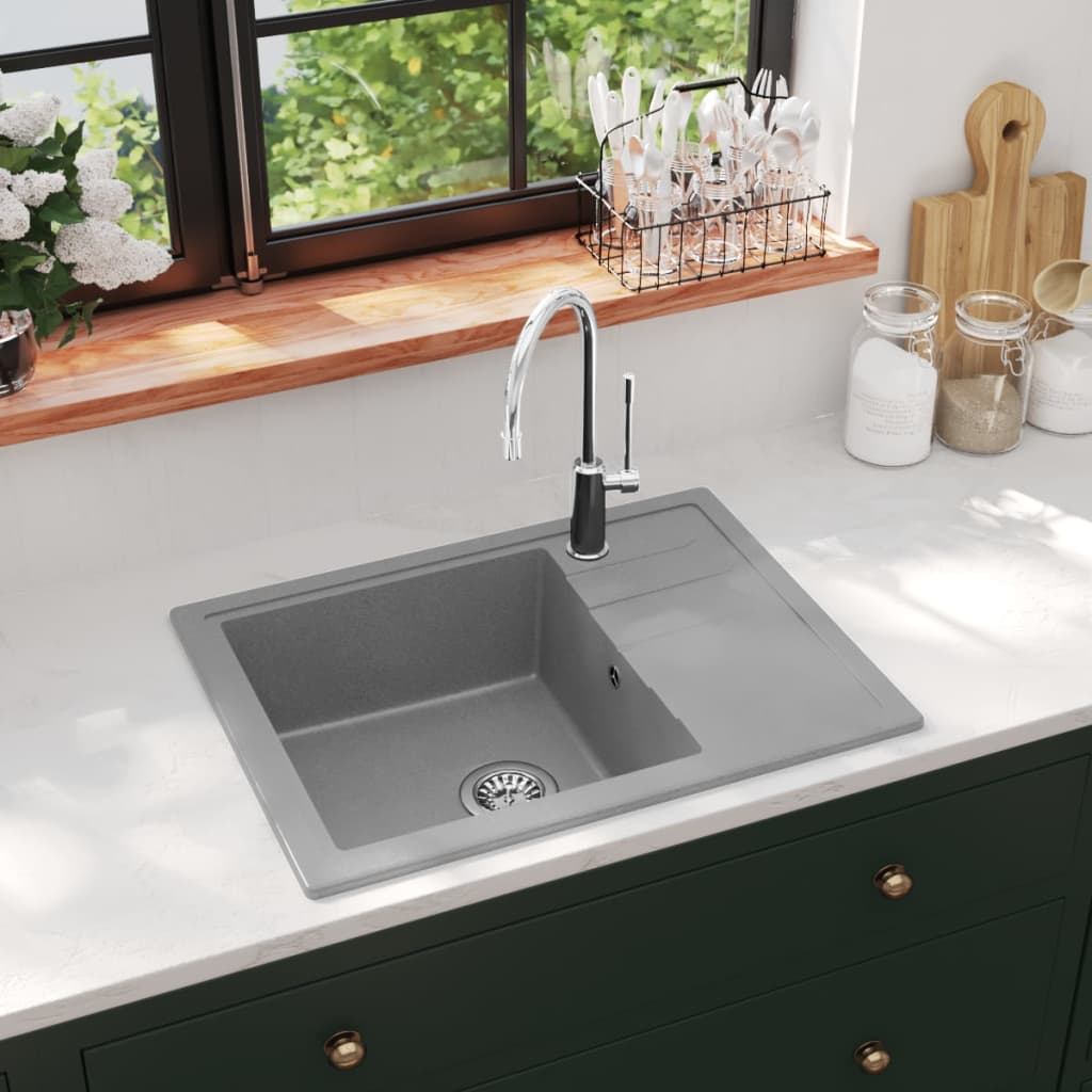 Kitchen sink with overflow oval gray granite