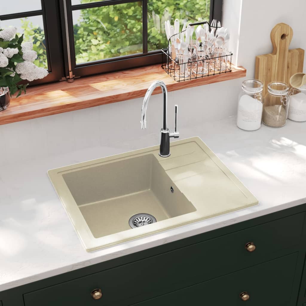 Kitchen sink with overflow oval beige granite
