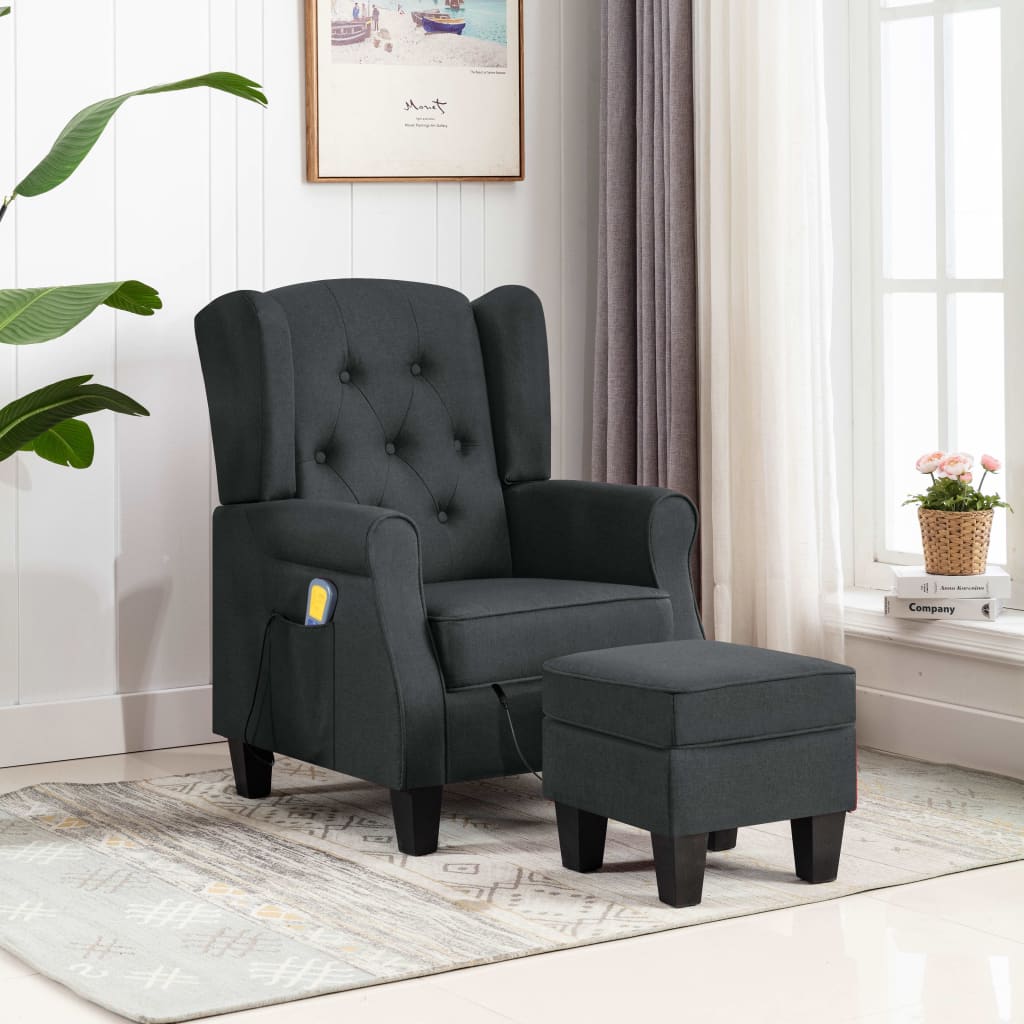 Massage chair with stool dark gray fabric