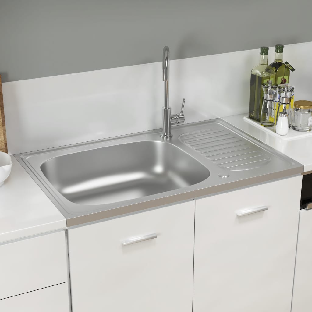 Kitchen sink with draining set silver 800x500x155 mm stainless steel