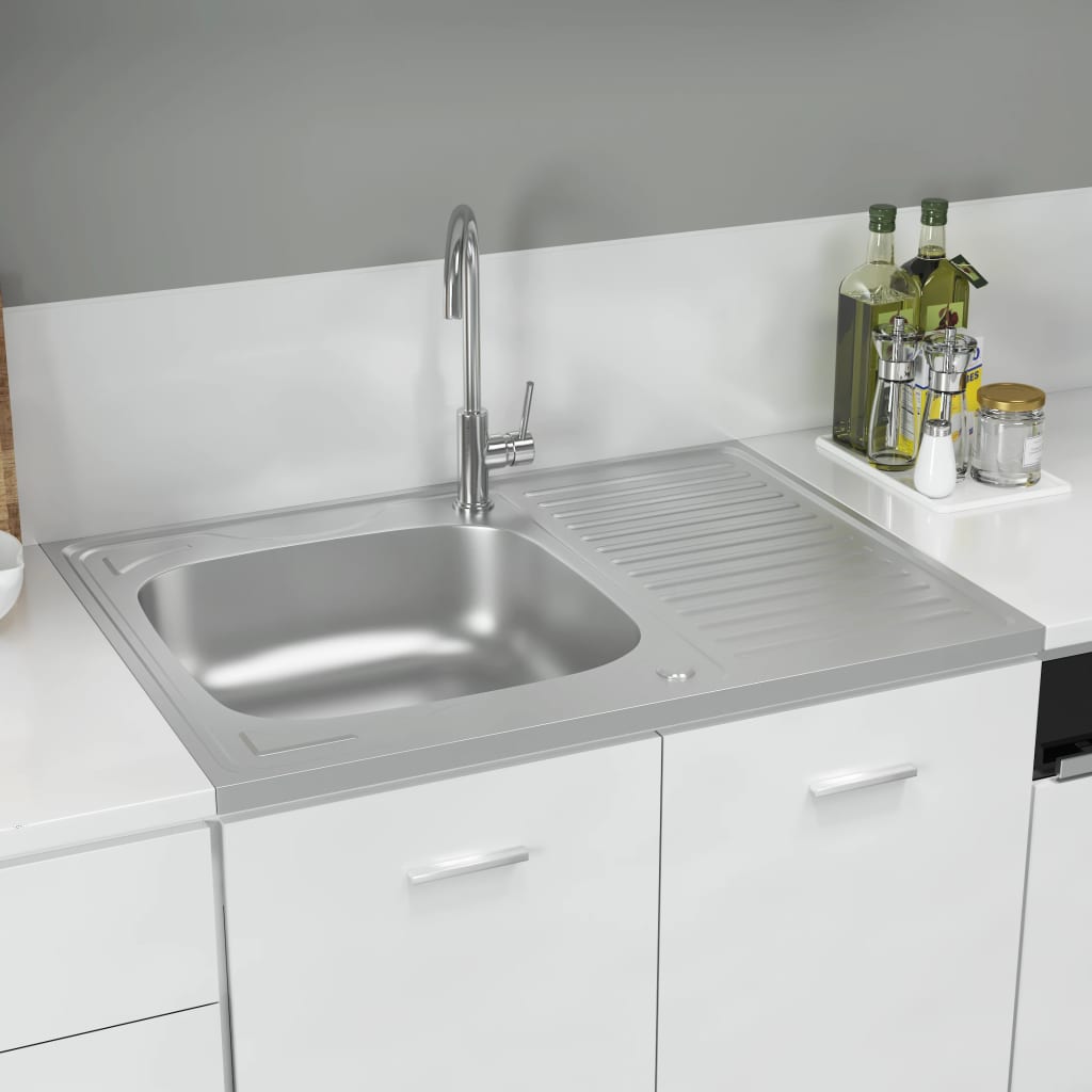 Kitchen sink with draining set silver 800x600x155 mm stainless steel