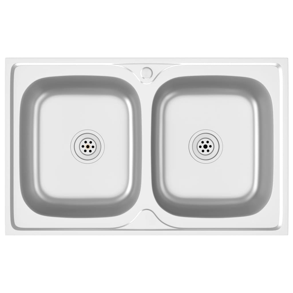 Sink with double bowl silver 800x500x155 mm stainless steel
