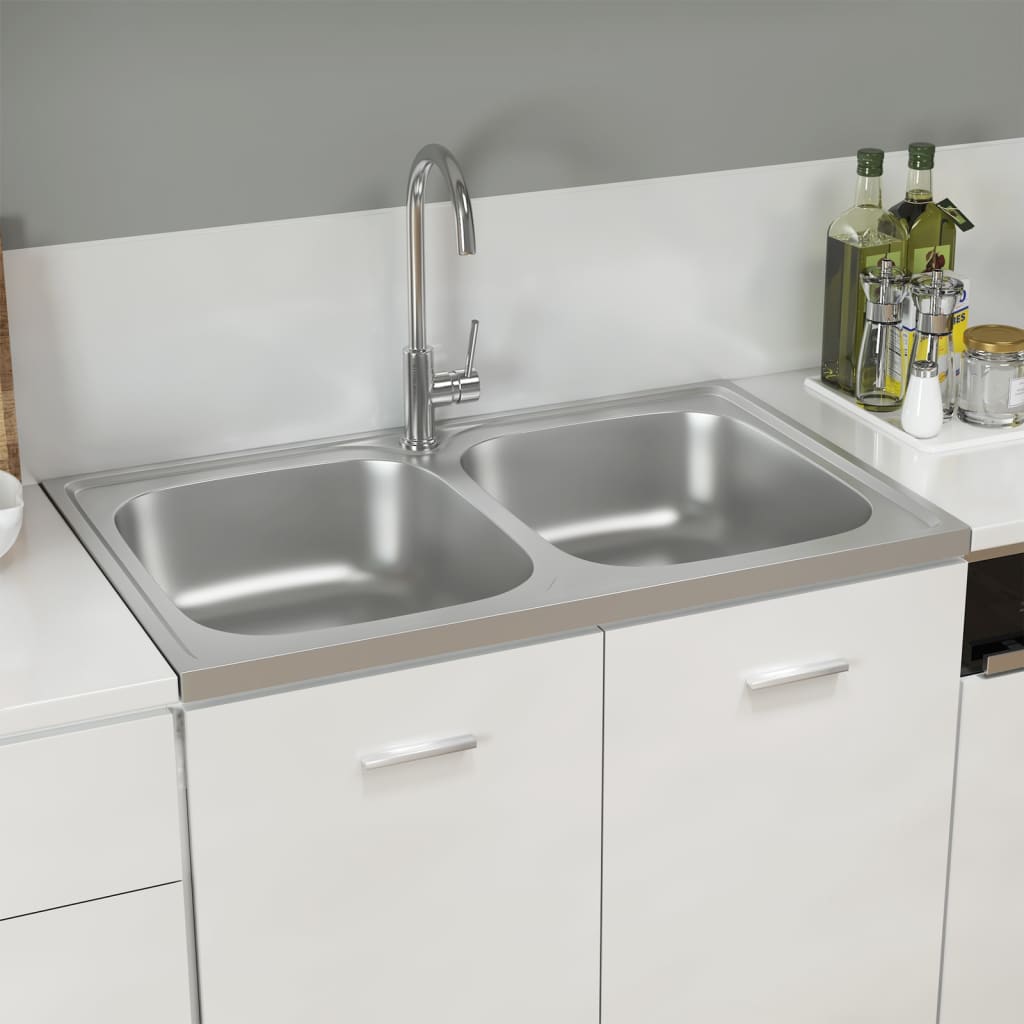 Sink with double bowl silver 800x500x155 mm stainless steel