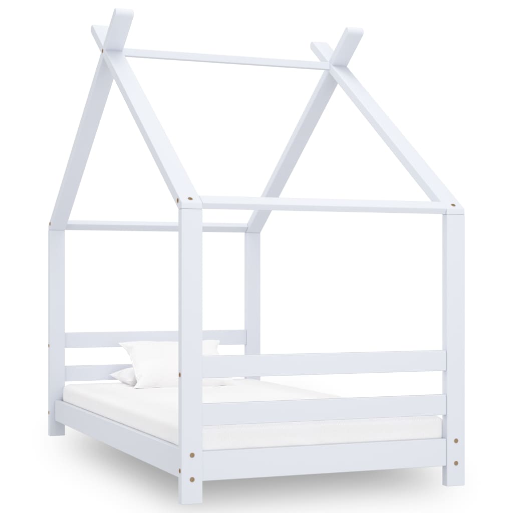 Children's bed frame white solid pine wood 80x160 cm
