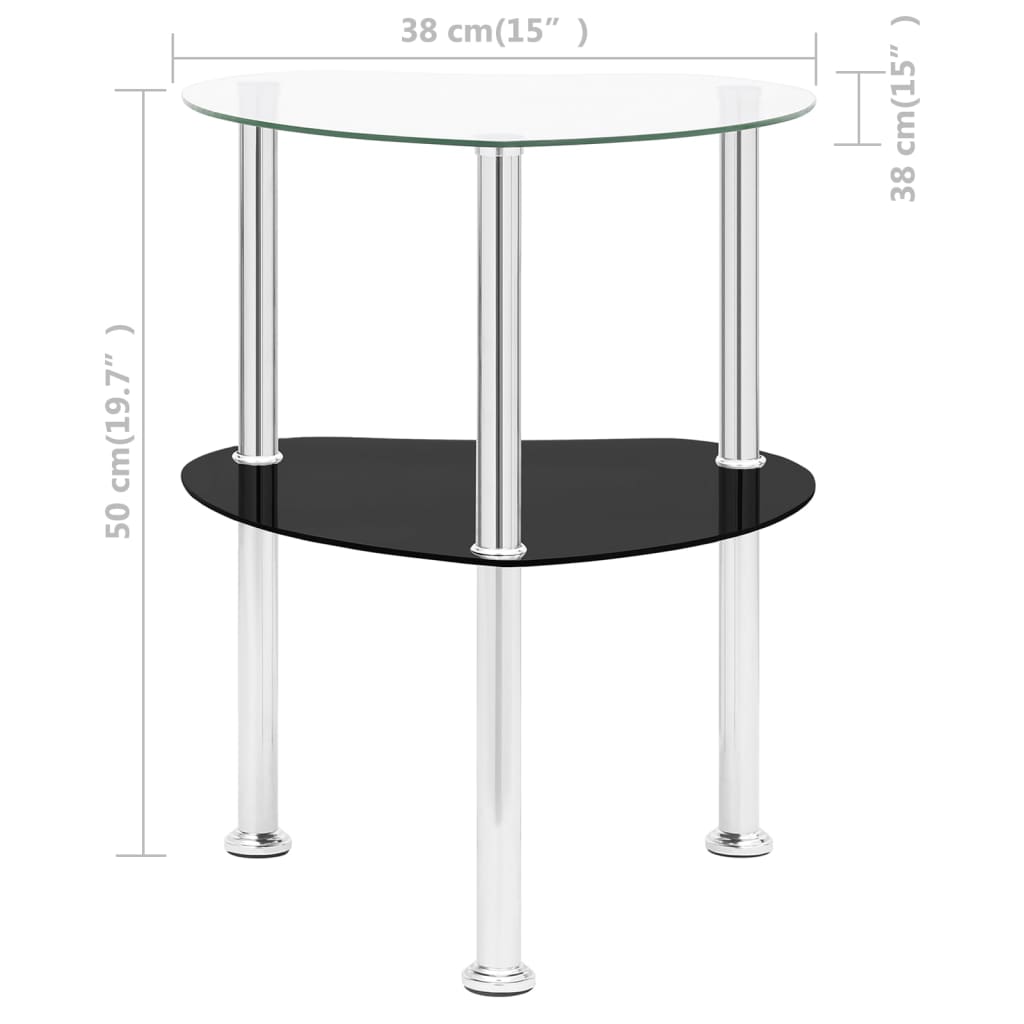 Side table with 2 shelves transparent 38x38x50 cm tempered glass