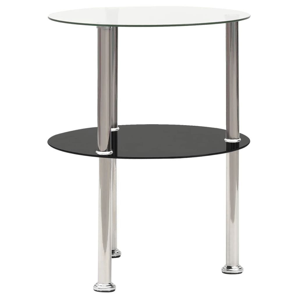 Side table with 2 shelves transparent &amp; black 38cm tempered glass